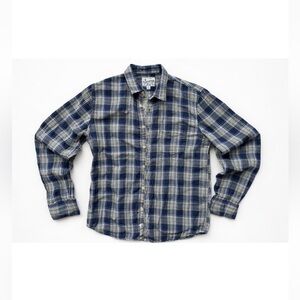 Lucky Brand Plaid Button-Down Shirt — Navy/Olive — Size M